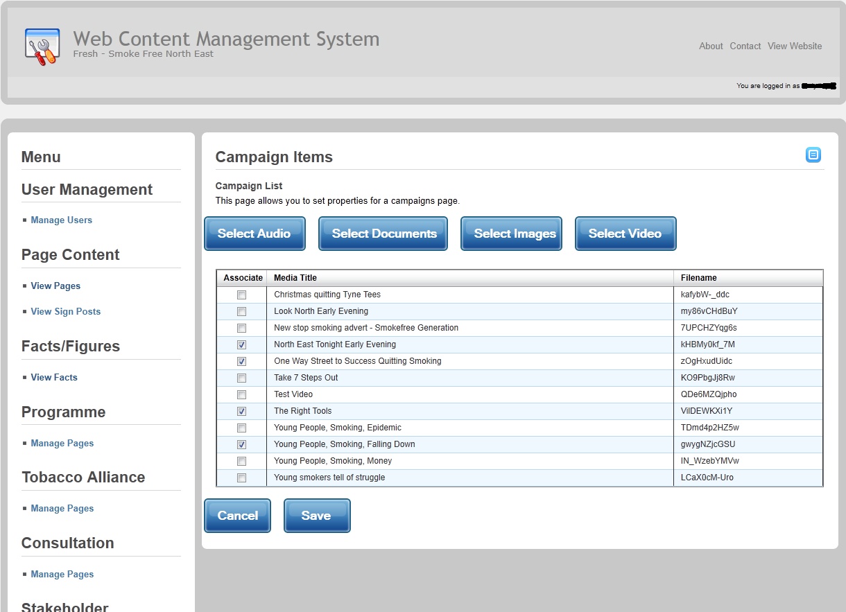 Campaign media management in the Fresh CMS. This is how media items are appended to various campaigns