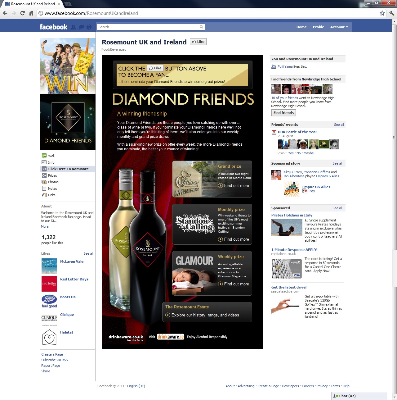 The landing page for the RosemountUK invite a friend Facebook application